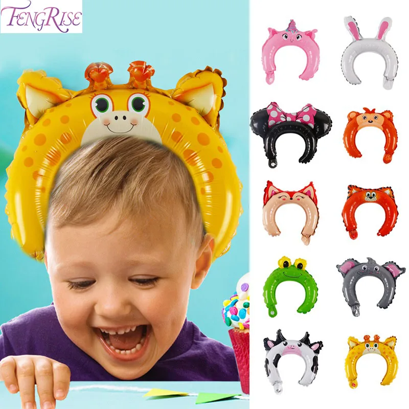 

FENGRISE 10PCS Mini Cartoon Animal Balloons Birthday party Decor Headband Foil Ballons For Children's Favors Jungle Party Decor