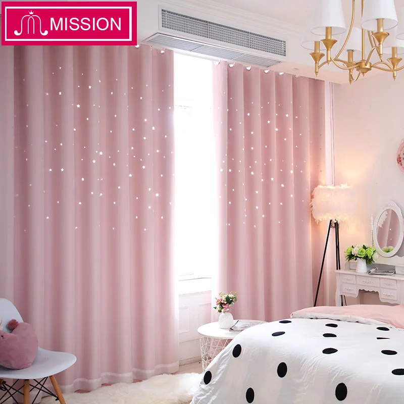 

MISSION Hollow Star Thermal Insulated Blackout Curtains for Living Room Bedroom Window Curtain Blinds Stitched with white Voile