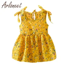 Одежда arloneet/платье без рукавов для маленьких девочек повседневные платья с цветочным принтом и бантом Летнее Детское нарядное платье до колена для девочек