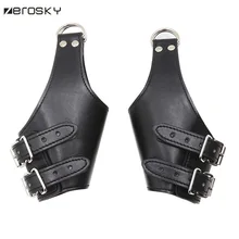 Zerosky Bondage Gear BDSM Black Leather Hanging Swing Hand Wrist Cuffs Gloves Costume Slave Restraints Sex Toys for Couples