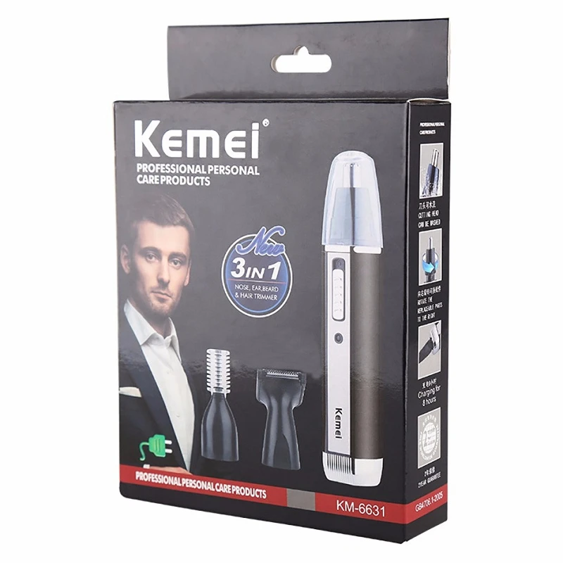 Kemei KM-6631 Профессиональный 3 в 1 заряжаемый триммер для носа Электрический для ухода за лицом для бритья Триммер для носа и ушей носовой фреза