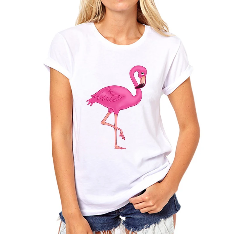 Կանայք ամռանը հարմարավետ տպագիր սպիտակ շապիկով The flamingo girls t-shirts 2018 տպագրություն Flamingos կանանց t shirt 35W-5 #