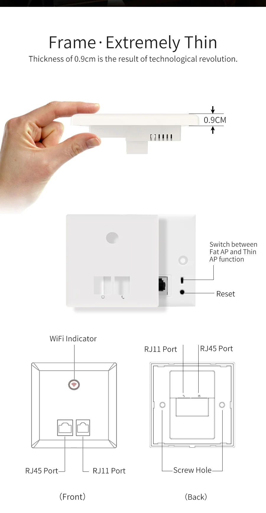 COMFAST 300 Мбит/с в стене беспроводной AP CF-E535N Wi-Fi маршрутизатор с 2* RJ45 порт 2* RJ11 порт мини-коммутатор Поддержка 48 В POE адаптер питания