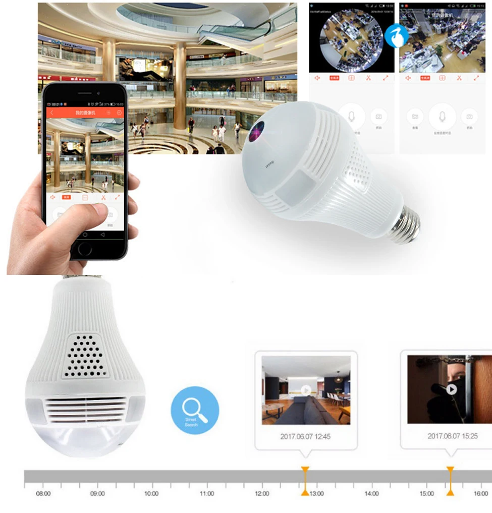 Панорамная видеокамера с углом обзора 360 градусов, Wifi, IP светильник, лампа, камера наблюдения, CCTV, датчик движения, ночное видение, 960 P, для iPhone, Android