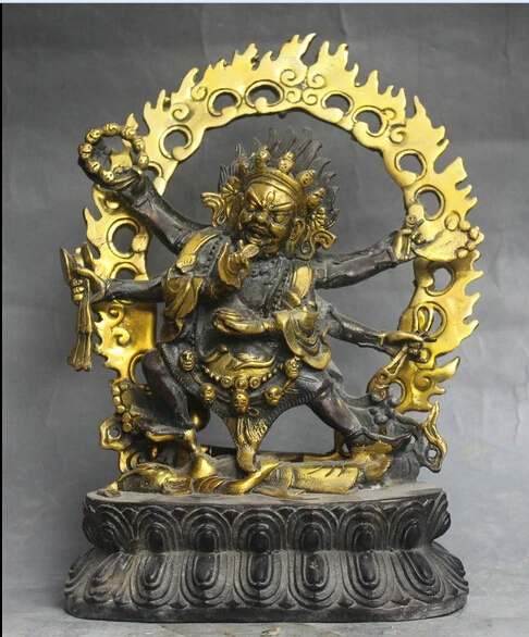 

hui88K770<<<9" Old Tibet Buddhism Bronze 6 Arms Mahakala Wrathful Deity Buddha Statue