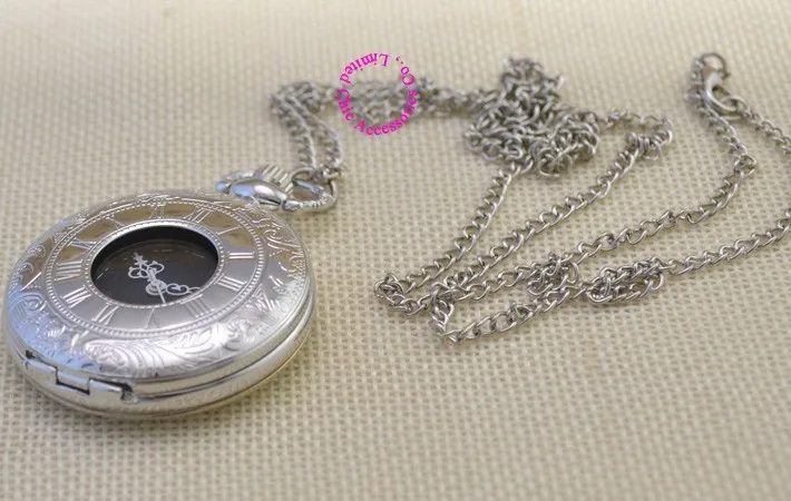 Роман арабский черный циферблат серебряный женщина карманные часы ожерелье старинные антикварные FOB часы женщин с длинной цепью хорошие