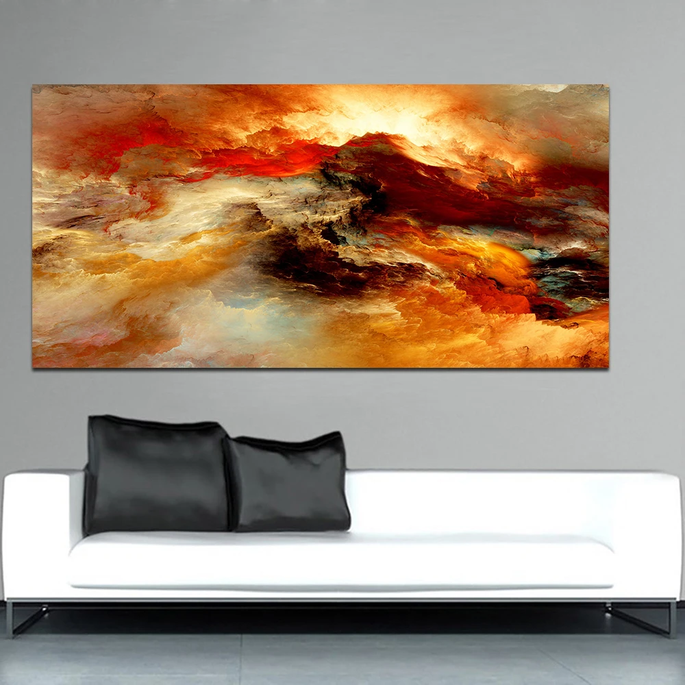 

Large Size Poster Art Prints Cloud Abstract Colorful Oil Painting Brown Canvas for Living Room Wall Picture no frame