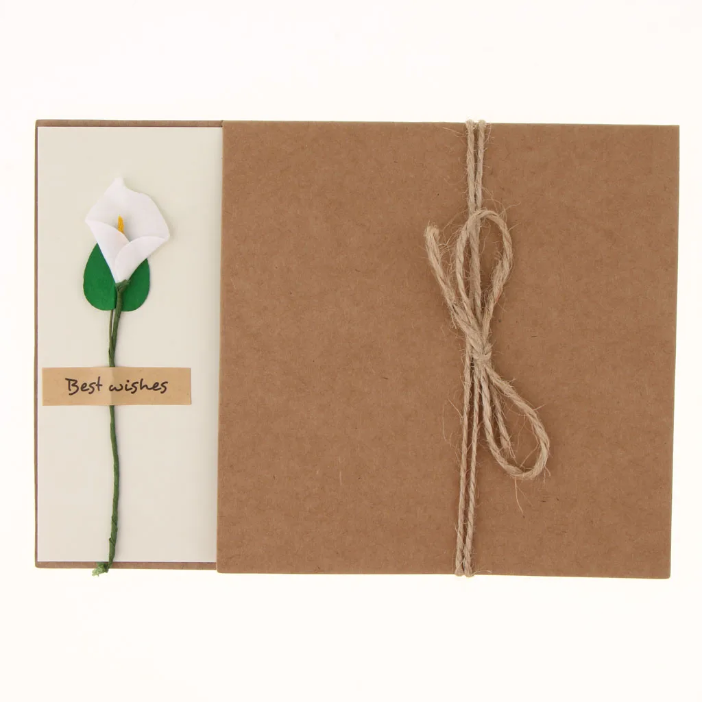 6pcs Rustic Dried Flower Kraft Paper Greeting Cards Handmade Crafts Blank Inside With Envelops