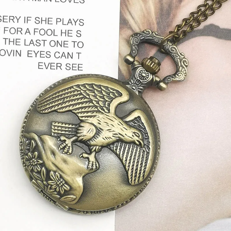 

Eagle Carving Quartz Pocket Watch Flying Hawk Falcon Carving Men Women Slim Necklace Antique Animal Clock Best Gift For Child