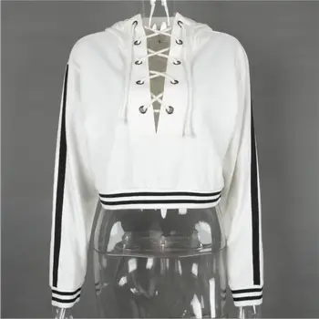 

Runway Style Womens Hoodie Tops Cross Lace Up Casual Long Sleeve Loose Short Sweatershirt Pullovers Black White