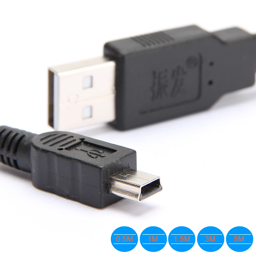 0,5 м 1 м 1,5 м 3 м 5 м Мини 5 P кабель USB2.0 Тип A штекер для синхронизации данных Кабель зарядного устройства USB к USB для MP3 MP4 MP5 плеер HDD мобильный