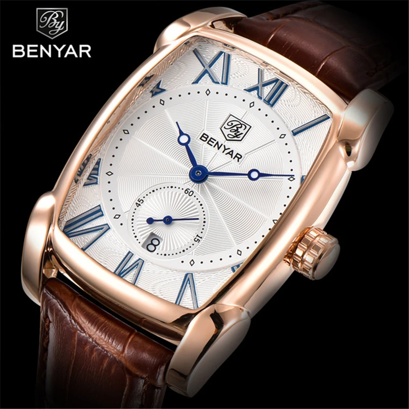 

BENYAR Fashion Brand Luxury Men's Quartz Watch automatic date leather waterproof casual watch Men's sports watch horloges mannen