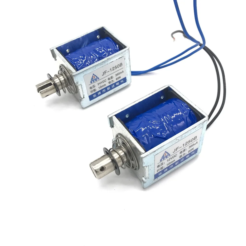 

Pull Type JF-1250B DC 6V 12V 24V Linear Solenoid Electromagnet 360mA Force 60N Travel 10mm