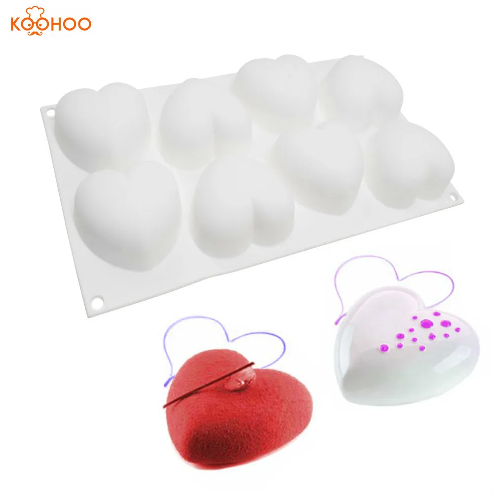 

Koohoo Silicone Mousse Cake Mould 8 Holes Heart Molds For Cakes Mousse French Dessert Mold Pastry Baking Tools Dropshipping