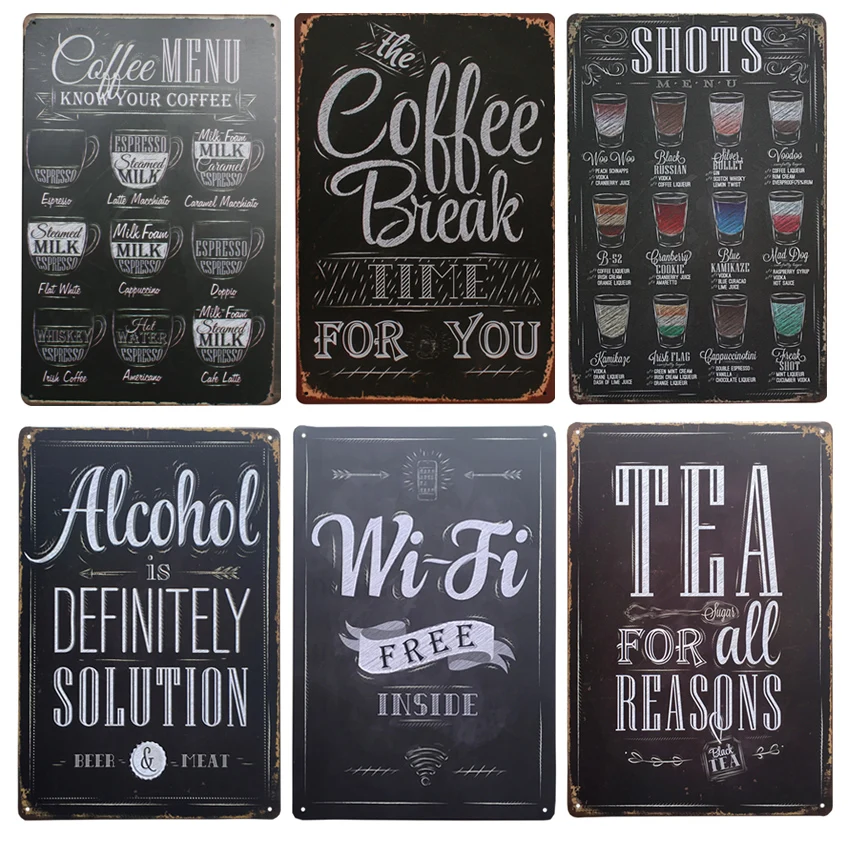 Shots Menu Cafe Bar Pub Настенный декор металлический знак винтажный домашний Оловянная