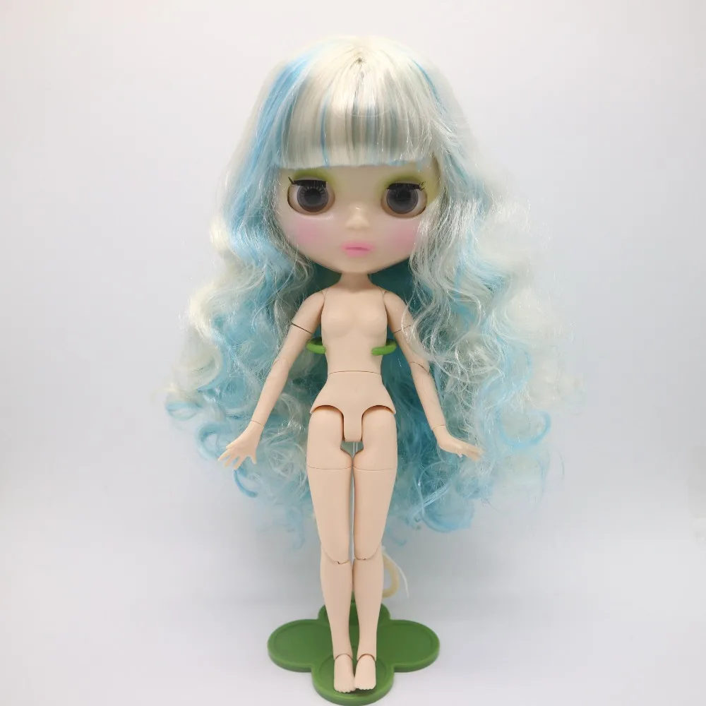 Blythe Nude Doll from Factory Jointed Body Dark Green Part In The Middle Hair