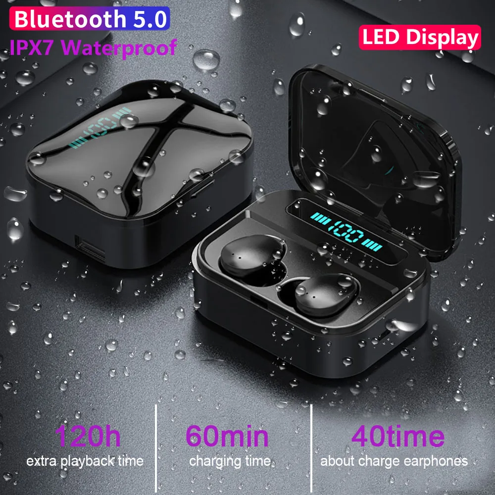 

TWS Bluetooth 5.0 Earphone Headset 6D Stereo Wireless Earbuds IPX7 Waterproof Sport Handsfree Earphones With Phone Charging Box