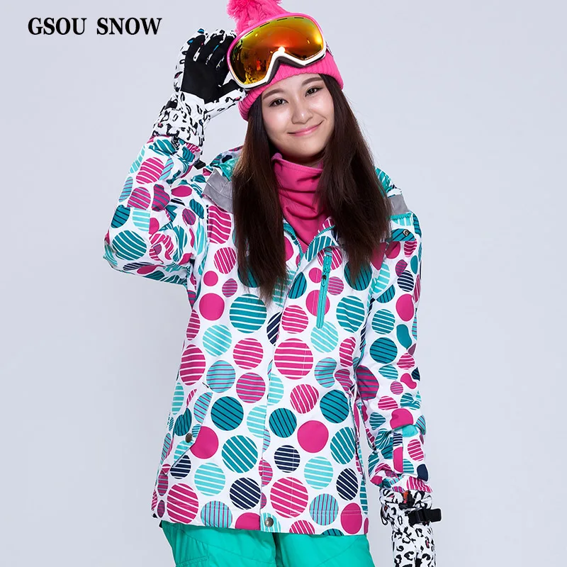 

New 2016 GSOU SNOW Female Waterproof Windproof Veneer Double Plate a Suit High Quality Upset To Keep Warm Female Ski Jacket