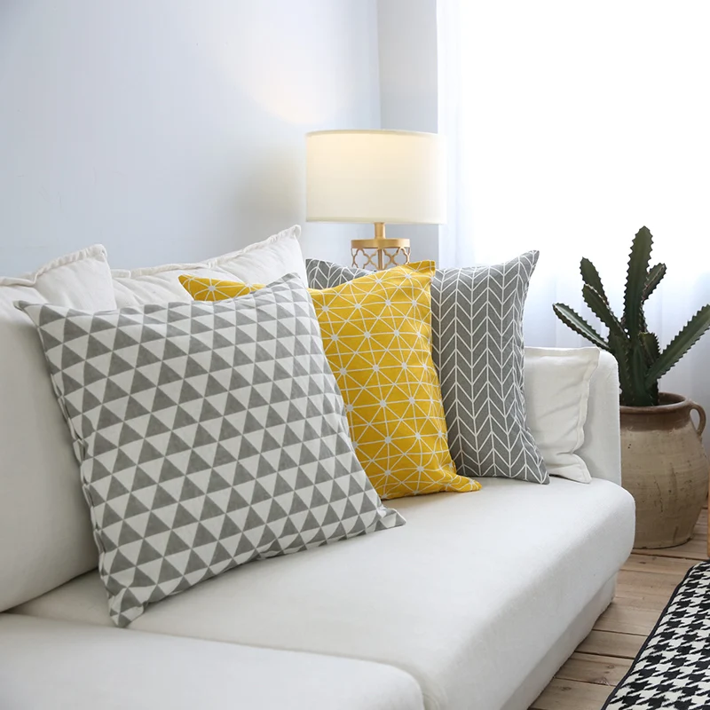 Наволочка для подушки в скандинавском стиле с геометрическим рисунком, льняная хлопковая наволочка для подушки, желтый серый домашний диван, декор 60x60 см