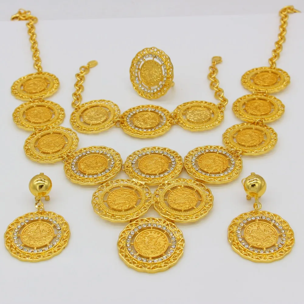 Adixyn Turkey Coin Necklace Earring Ring Bracelet Jewelry Sets For Women Gold Color Coins Arabic African Bridal Wedding Gifts bridal jewelry sets