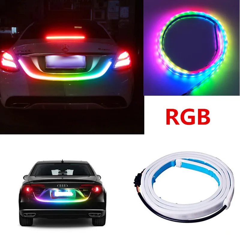 120 см 150 см автомобильный стиль RGB ходовая часть плавающий светодиодный динамический стример сигнал поворота Задний светодиодный сигнальный фонарь багажный отсек