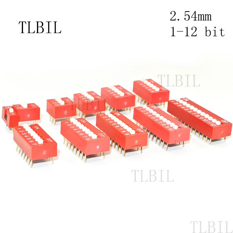 10 шт. слайд Тип модуль коммутатора 1 2 3 4 5 6 7 8 9 10 12 бит 2,54 мм положение способ DIP красный шаг тумблер красный Snap