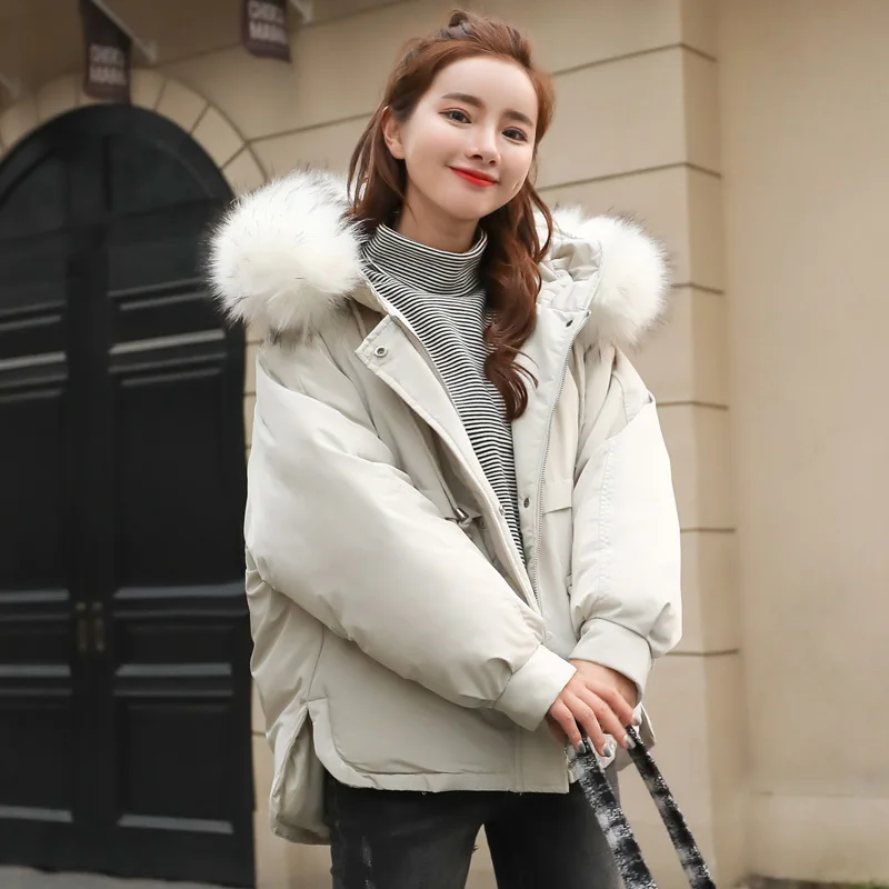 

Autumn winter fashion short wadded jacket casual loose straight solid color thick warm Pocket button hooded Bread service female