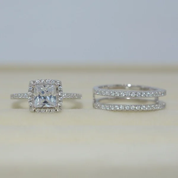 

Luxury Women's White 3A Zircon Wedding Ring Set Fashion 925 Silver Filled Jewelry Commitment Engagement Ring Female