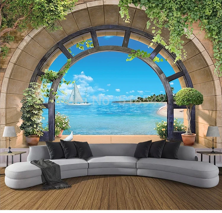 Пользовательские Настенные обои Европейский Стиль 3D стереоскопический балкон природа пейзаж фото обои гостиная картина для украшения помещений