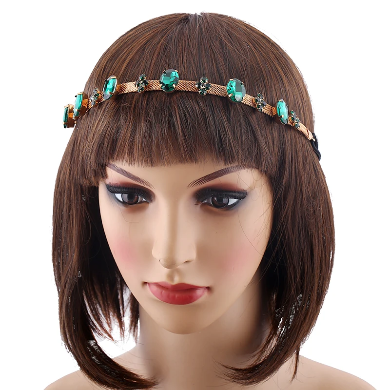 Handmade Bride Golden Green Crystal Hairband Wedding Hair Accessories