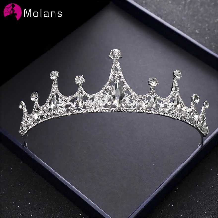 

MOLANS Gorgeous Silver Crystal Diamonds Crown for Noble Women Simple Alloy Hollow Cusp Shape Headband for Bride Wedding Jewelry