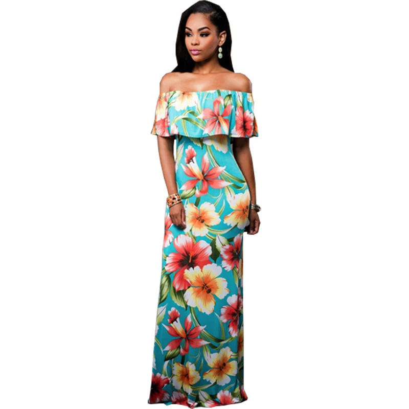 

Dresses for women's explosion slash collar strapless ruffled print dress top sexy clothing Vestidos BLK1153