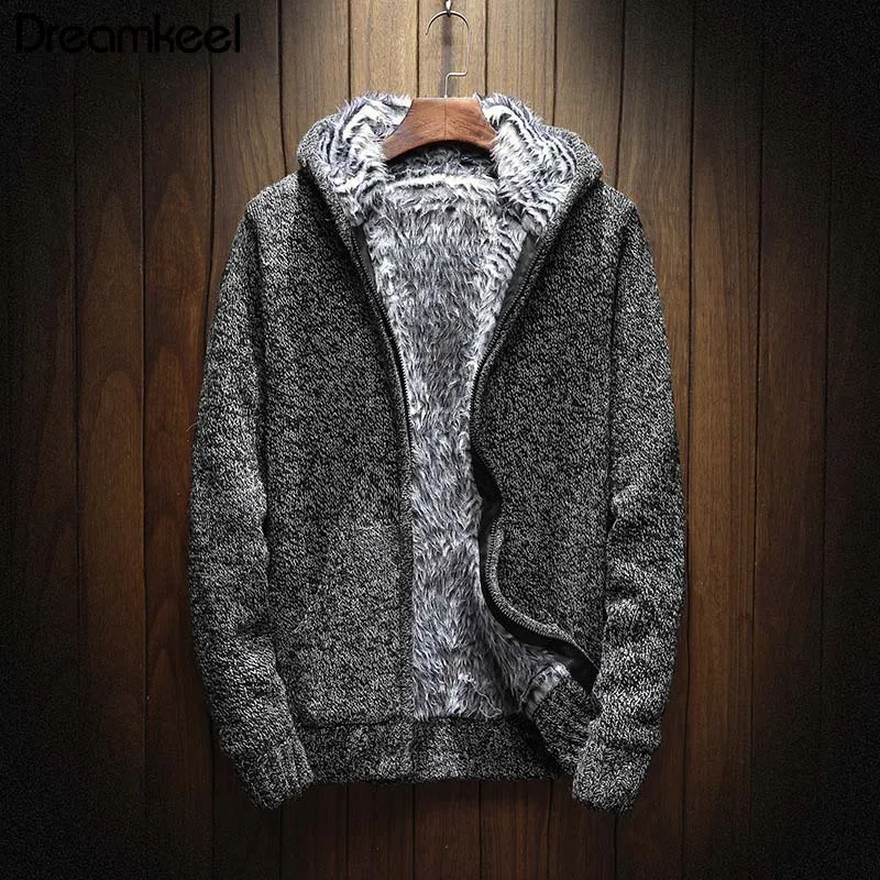 

Knitting Hoodies Sweatshirt Winter Mens Clothing Fashion Zipper Male Hooded Fur Coat Causal Long Sleeve Warm Outwear Thick Y1