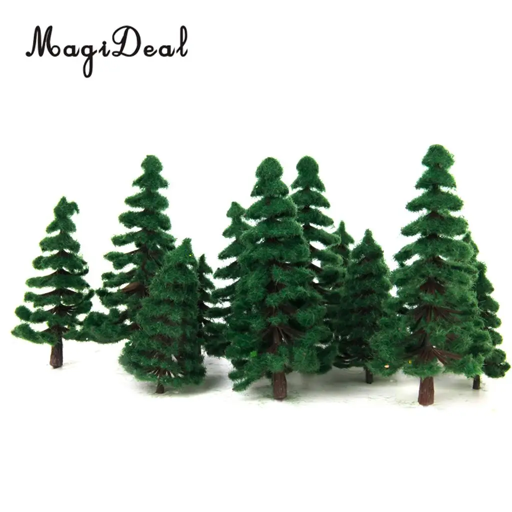 16Pcs Plastic Model Railway Railroad Forest Street Diorama Scenery Building Layout Green PIne Tree HO OO N Scale