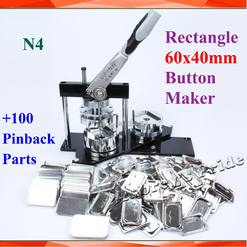 Профессиональный N4 Прямоугольник 60x40 мм значок КНОПКА производитель машина+ 100 набор металла Pinback Кнопка питания