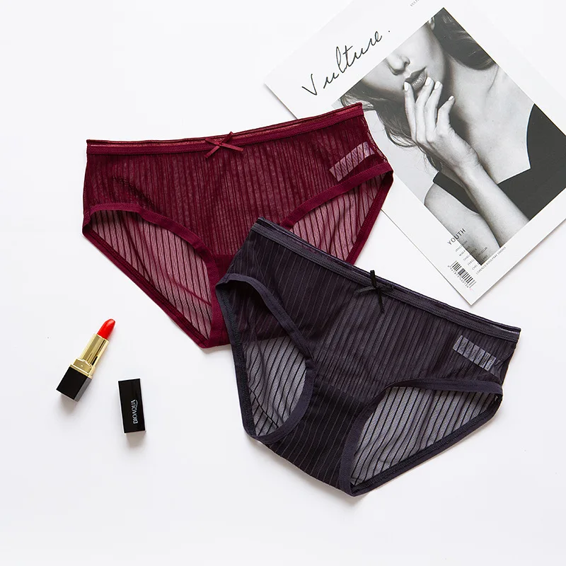 

New Woman Bow Panties 2018 Comfortable Briefs Cute Cotton Nylon Solid Color Sexy Girl Underwear Color Transparent
