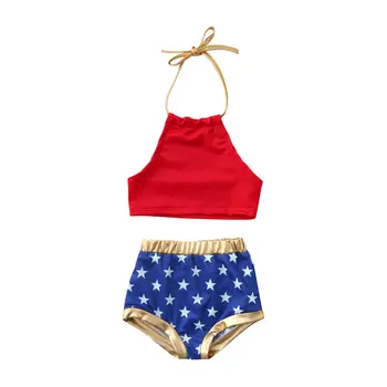 

1-6Y Summer Infant Kids Baby Girl 4th of July Bikini Set Cute Star Print 2Pcs Swimwear Swimsuit Bathing Suit
