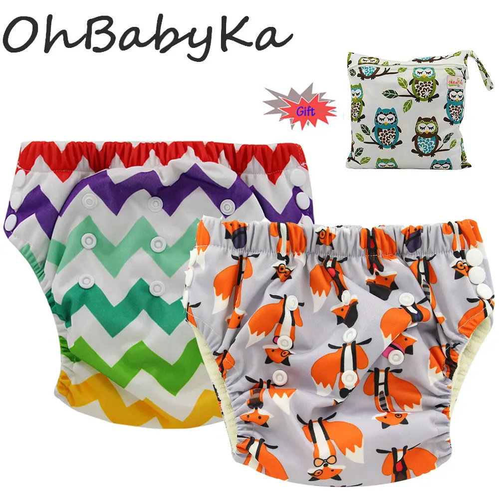 Ohbabyka/2 шт.; тренировочные брюки одного размера для мальчиков и девочек; детские спортивные брюки; впитывающие подгузники для малышей; 1 сумка для подгузников