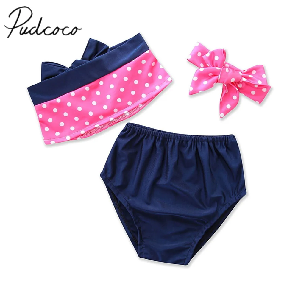 2018 Brand New Summer Fashion Infant Baby Girls Swimsuit Bikini Dots Bow Vest Tops Shorts