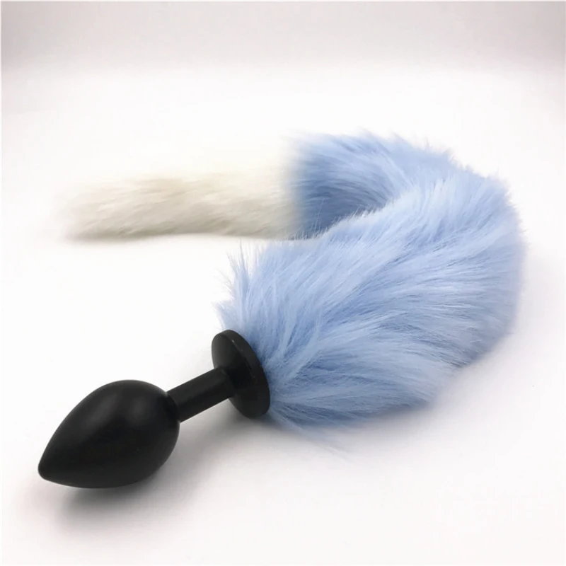 Anal Plug Fox Tail Anus Female Male Masturbator Metal Butt Plush Light Blue Backyard Sex Toys H8-115D | Красота и здоровье