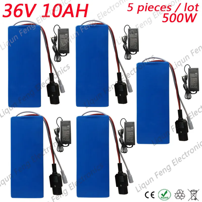 Cheap Wholesale 5pcs/Lot EBike Battery 250W 350W 500W 36V 10AH Built in 15A BMS 36V 10AH Scooter Lithium Battery+5pcs 42V 2A Charger 0