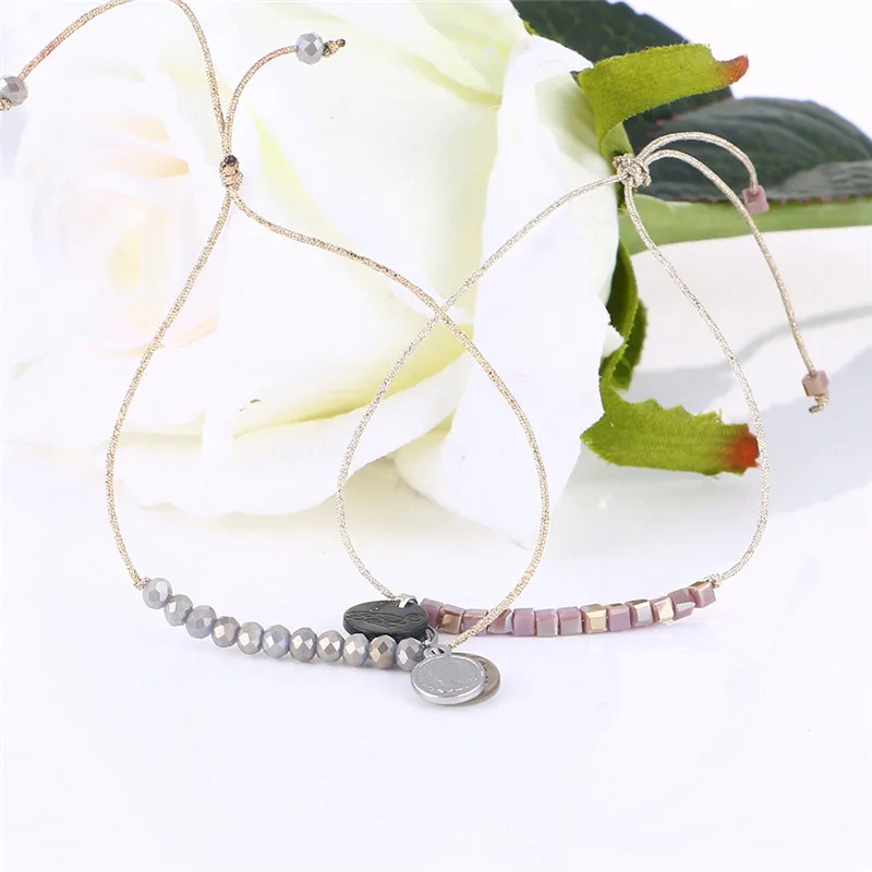 Браслет Badu с серебряными листьями, браслет с бусинами и кристаллами, регулируемый браслет с золотой нитью, подарок для друзей, девочек, ювелирные изделия, Прямая поставка
