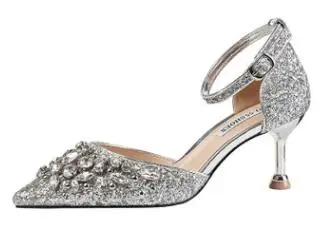 Женские босоножки; модные золотистые туфли принцессы на высоком каблуке 10 см, 6 см, с пряжкой и ремешком; роскошный дизайн - Цвет: A silver 6cm heel