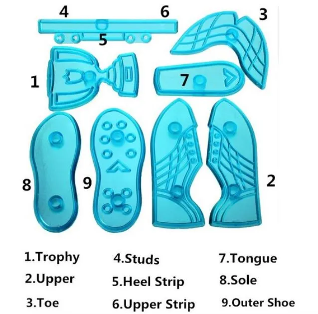 10 шт. пластиковый резак для помадки, создающий World Cup, футбольные бутсы, трофей для обуви, Футбольная форма для сахарной пасты, ремесло, форма для торта, украшения, инструменты для творчества