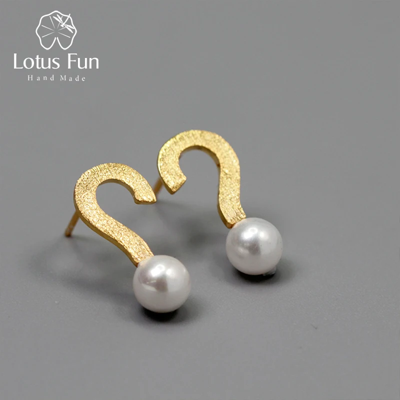 Lotus Fun Real 925 Sterling Silver Handmade Designer Fine Jewelry Cute Question Mark Design Drop Earrings for Women Brincos