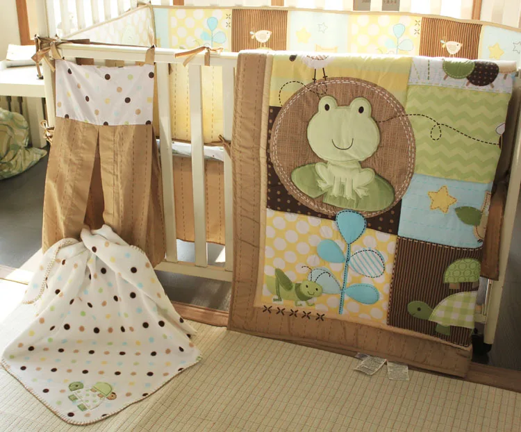 9 Pieces Embroidered Frog Tortoise Owl Baby Bedding Set Include 9 Pieces Embroidered Frog Tortoise Owl Baby Bedding Set Include Quilt Per Mattress Cover Bed Skirt Blankets Diaper Bag In Sets From Mother Kids