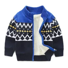 Вязаный кардиган для маленьких мальчиков; Детский Рождественский свитер; коллекция года; Зимние Теплые повседневные топы на молнии для маленьких мальчиков; трикотажное пальто для детей