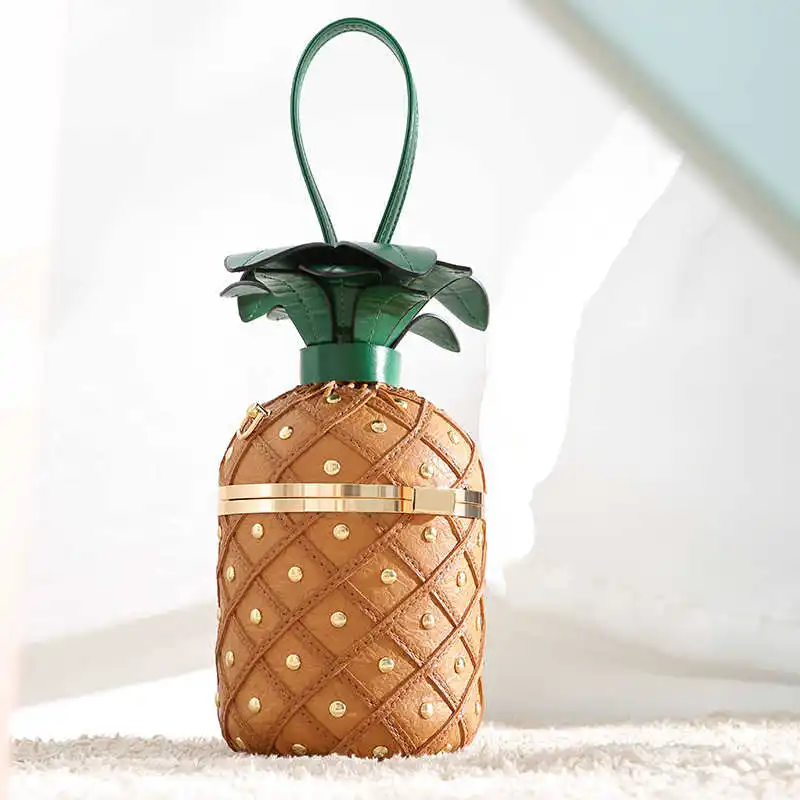 apricot color Твердый женский клатч в форме ананаса, модные сумки с фруктами на цепочке на одно плечо, сумки для девушек с заклепками через плечо - Цвет: apricot color