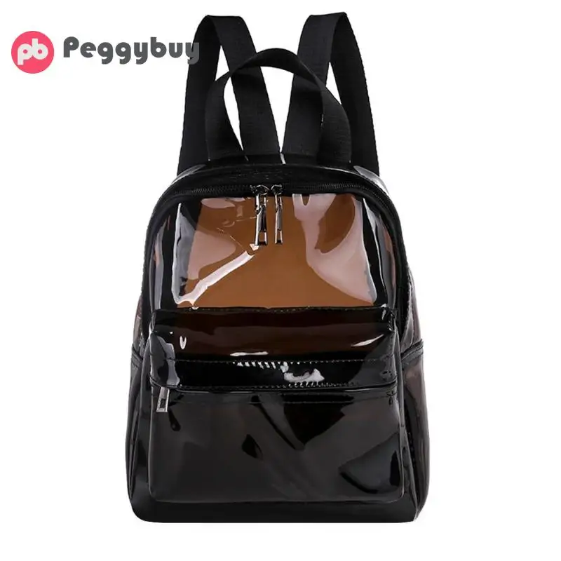 Женская мода сплошной цвет небольшой прозрачный женские рюкзаки ПВХ Желе Мини подростковые девочки школьные сумки на плечо - Цвет: Черный