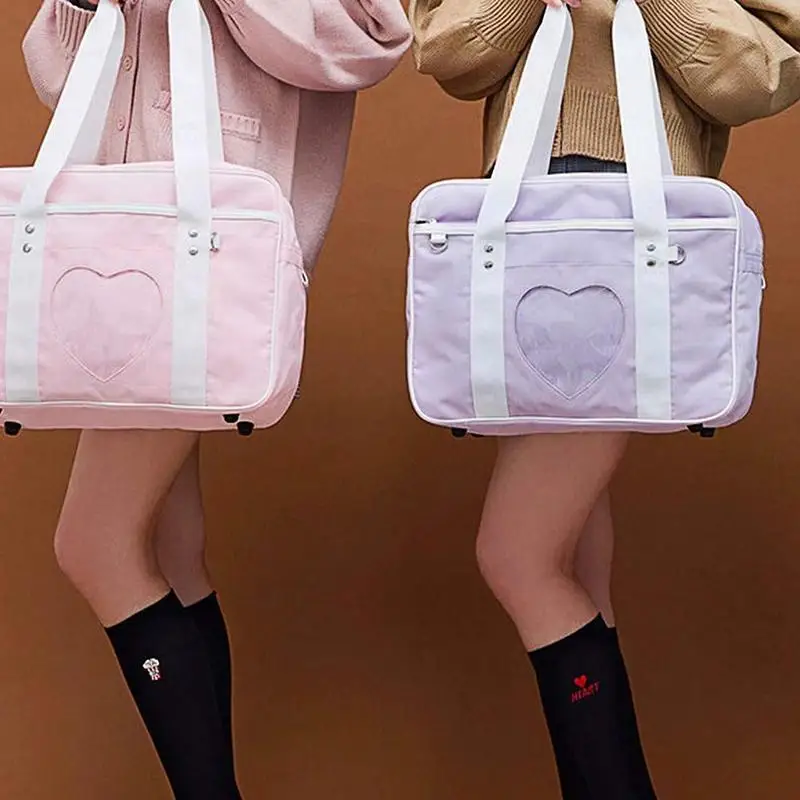 

New Japanese Student Bags Uniform Shoulder Bag Cartoon Heart Window School Shoulder Bag Girl Sweet Cosplayer Handbag
